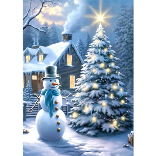 RICUVED Schneemann Diamond Painting Erwachsene, 5D Weihnachten Diamant Painting Bilder Erwachsene, DIY Diamond Painting Bilder Winter Diamant Malerei Set für Wanddekoration 30x40cm von RICUVED