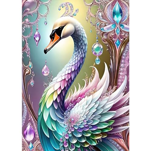 RICUVED Schwan Diamond Painting Set,5D Diamant Painting Bilder Erwachsene Tiere Diamond Painting Kinder, Full Drill Diamond Art Diamant Malerei Bilder Diamond Painting für Dekor 30x40cm von RICUVED