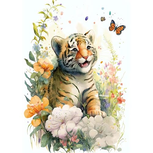 RICUVED Cute Tiger Diamond Painting Erwachsene, 5D Tiere Diamant Painting Bilder Erwachsene, DIY Diamond Painting Bilder Tiger Diamant Malerei Set für Wanddekoration 30x40cm von RICUVED