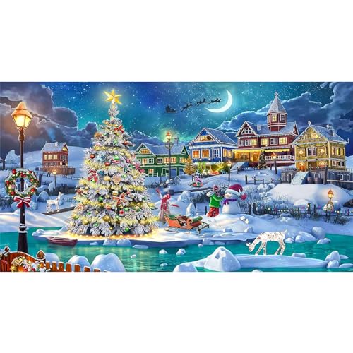 RICUVED Weihnachten Diamond Painting Bilder, 5D Weihnachten Diamant Painting Bilder Erwachsene Diamant Malerei Bilder Set Full Drill Xmas Diamond Painting Cross Stickerei Malerei Set 40x70cm von RICUVED