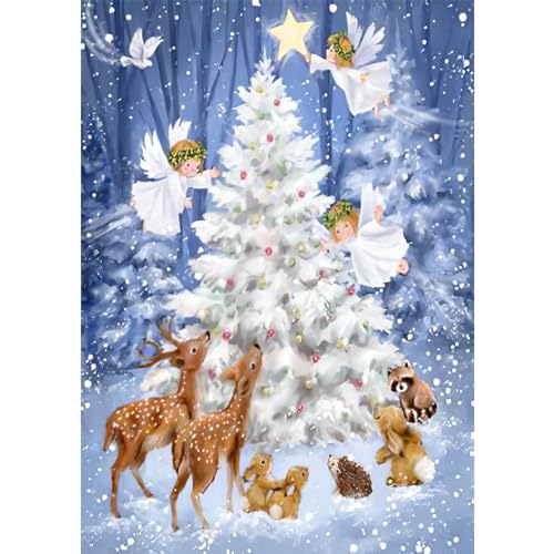 RICUVED Weihnachtsbaum Diamond Painting Bilder, 5D Weihnachten Engel Diamant Painting Bilder Erwachsene Diamant Malerei Bilder Set Full Drill Xmas Diamond Cross Stickerei Malerei Set 30x40cm von RICUVED