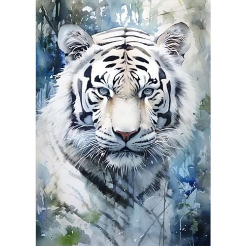 RICUVED Weißer Tiger Diamond Painting Set,5D Diamant Painting Bilder Erwachsene Tier Diamond Painting Kinder, Full Drill Diamond Art Tiger Diamant Malerei Bilder Diamond Painting für Home Dekor30x40cm von RICUVED