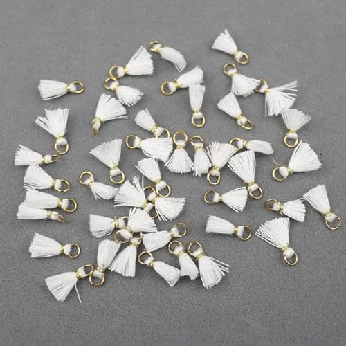 50 Stück 1 cm Baumwollfaden Mini-Quastenbesatz Anhänger DIY Bastelmaterialien Schmuck Ohrringe Ornamente Hängering Kleine Fransenbesatz von RIDAEX