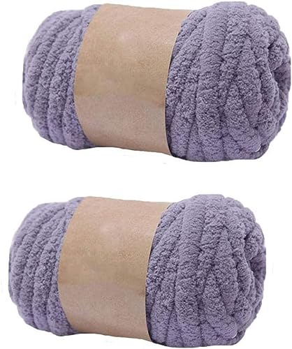 RIESKAS Chenille-Garn für Armstricken, Deckengarn, Jumbo-Chenille-Garn, DIY, Matte, Mütze, Schals, 250 g, Violett, 2 Stück von RIESKAS