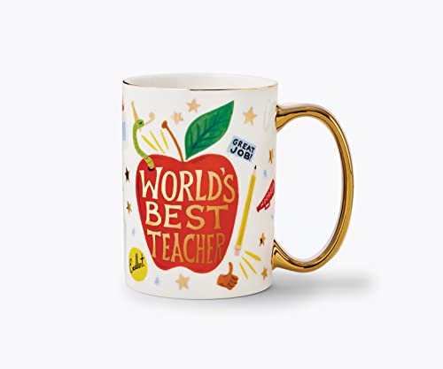 RIFLE PAPER CO. Tasse mit Aufschrift "World's Best Teacher", für den täglichen Gebrauch und Versammlungen mit einzigartigen Designs, für Freunde und Familie zu jeder Zeit des Jahres, von RIFLE PAPER CO.