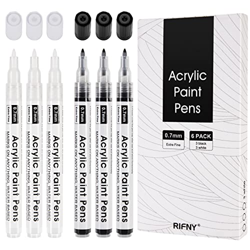 RIFNY Acrylstifte für Steine Wasserfeste, Acrylic Paint Marker Acrylfarben Set Stifte für Kinder DIY Glas Holz kerzen Keramik Metall Kunststoff (3 Schwarz + 3 Weiß) von RIFNY