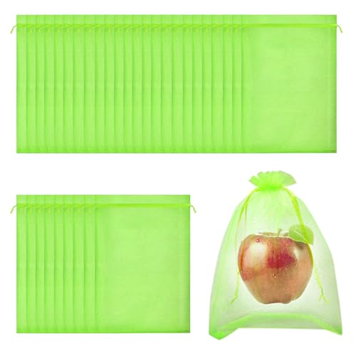 Organzasäckchen, RIFNY 100 PCS 15x 20cm Fruchtschutz Netz Kordelzug Taschen für Garten Schützen Erdbeer Heidelbeer Tomate von Vogelinsekt Schädling (Grün) von RIFNY