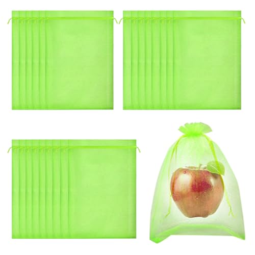 Organzasäckchen, RIFNY 50 PCS 15x 20cm Fruchtschutz Netz Kordelzug Taschen für Garten Schützen Erdbeer Heidelbeer Tomate von Vogelinsekt Schädling (Grün) von RIFNY