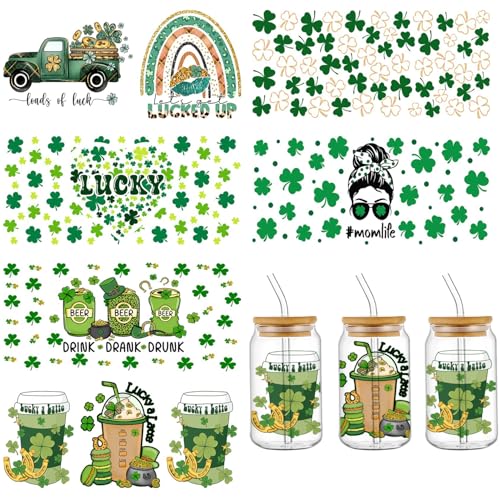 St. Patrick's Day UV DTF Cup Wraps für 473 ml, Lucky Clover UV DTF Cup Wrap Kaffee Mike Tee Bier UV DTF Aufkleber Grün UV DTF Aufkleber, Cup Wraps für Glastassen, Tassen, Handyhüllen, Scrapbooks von RIICFDD