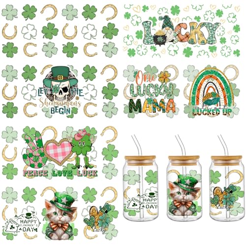 St. Patrick's Day UV DTF Cup Wraps für 473 ml, Lucky Shamrock UV DTF Cup Wrap Cute Cat Gnome UV DTF Stickers Green Clover UV DTF Decals, Cup Wraps for Glass Cups, Mugs, Phone Cases, Scrapbooks von RIICFDD