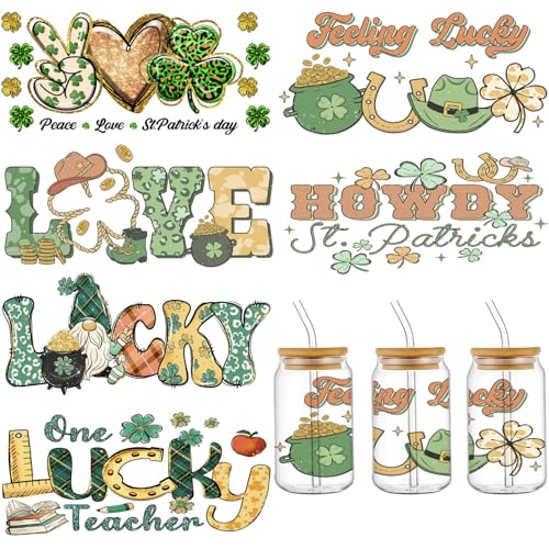 St. Patrick's Day UV DTF Cup Wraps für 473 ml, Lucky Theme UV DTF Cup Wrap Feeling Lucky UV DTF Aufkleber Peace Love UV DTF Aufkleber, Cup Wraps für Glastassen, Tassen, Handyhüllen, Scrapbooks von RIICFDD