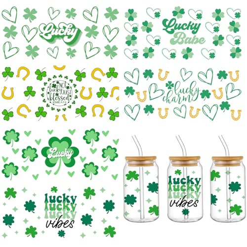 St. Patrick's Day UV DTF Cup Wraps für 473 ml, grünes Kleeblatt, UV-DTF-Becherwickel voller Liebe, Herz, grünes Kleeblatt, UV-DTF-Aufkleber, UV-DTF-Aufkleber, Becherwickel für Glasbecher, Tassen, von RIICFDD