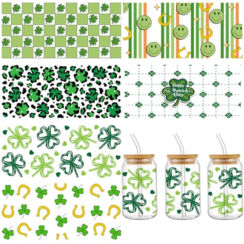 UV DTF Cup Wraps 6 Sheets St. Patrick's Day UV DTF Cup Wraps for 473.6 g Leopard Print UV DTF Cup Wrap Clover Plaid UV DTF Decals, Cup Wraps for Glass Cups, Mugs, Phone Cases von RIICFDD