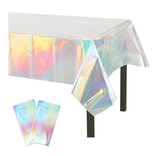 RIIEBBQ 2 Stück Silber Tischdecke Glitzer Party Tischdecke Kunststoff Abwaschbar Folien Tischdecke Geburtstag wasserdichte Tischdecke Rechteckig Regenbogen Tischdecke Deko Table Cloth Plastic von RIIEBBQ