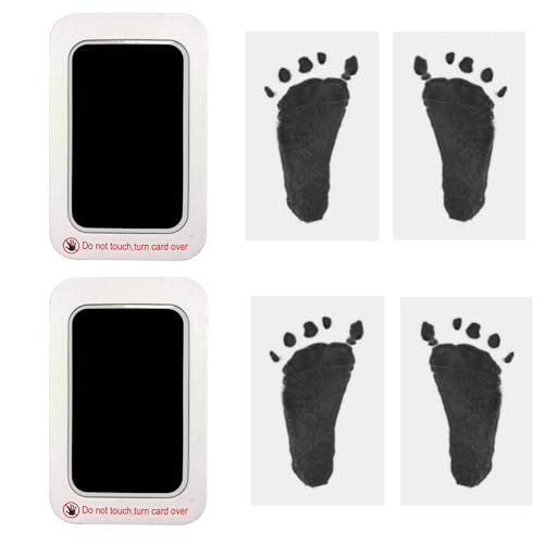 RIKWOG Baby Fußabdruck und Handabdruck Kit, 2 schwarze tintenlose Druckpads + 4 Abdruckkarten, Hundepfotenabdruck-Kit Clean Touch Stempelkissen Perfektes Andenken Geschenk für Neugeborene und von RIKWOG