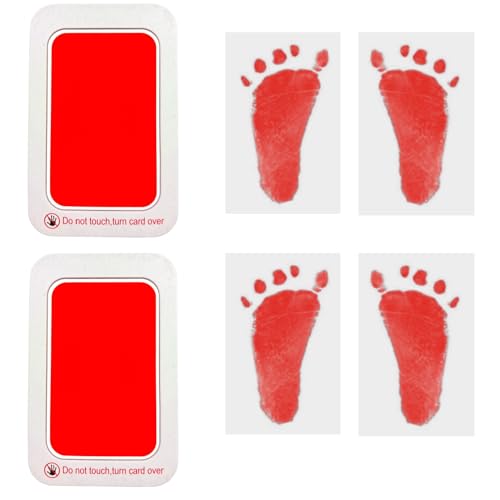 RIKWOG Baby-Fußabdruck- und Handabdruck-Set, 2 rote tintenlose Druckpads + 4 Abdruckkarten, Hundepfotenabdruck-Set, sauberes Touch-Stempelkissen, perfektes Andenken, Geschenk für Neugeborene und von RIKWOG