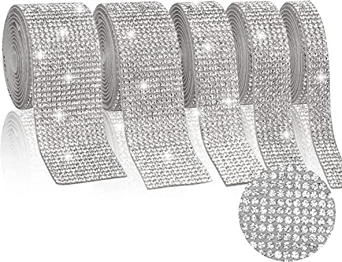 5 Roll Kristall Strass Diamant Band Silber Strasssteine Selbstklebend Glitzersteine selbstklebend Diamant Bling Band DIY Diamant Band für Hochzeit Geburtstag Kunstwerke Dekoration von Ticeed