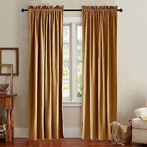 RIORIVA Verdunkelungsvorhänge aus Samt für Schlafzimmer, Stangentasche, Clip für Wohnzimmer, solide, thermisch isolierte Fenster, Velours-Vorhänge für Kinderzimmer, warmes Gold, 132 x 213 cm von RIORIVA