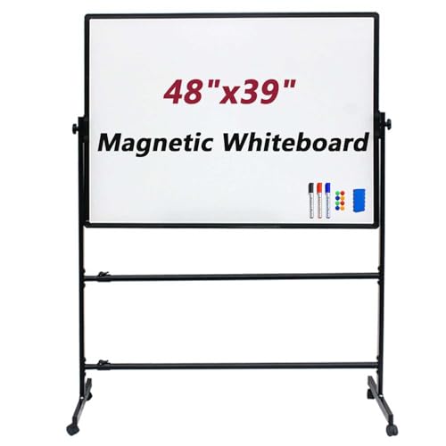 RIQHTIK Mobiles Whiteboard, höhenverstellbares, trocken abwischbares Whiteboard, stehendes Staffelei-Whiteboard auf Rädern, für Büro, Zuhause und Schule,100 * 120cm/48 * 39in von RIQHTIK