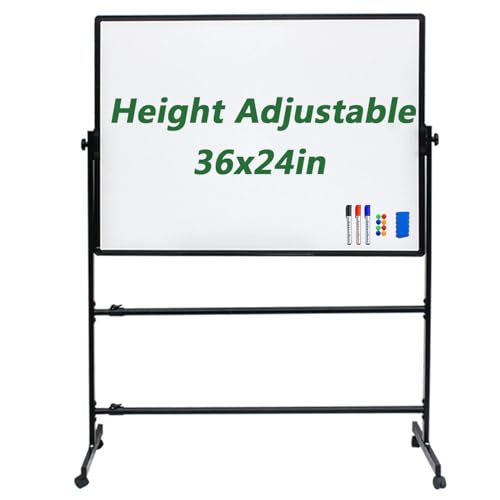 RIQHTIK Mobiles Whiteboard, stehendes Whiteboard auf Rädern, tragbares magnetisches Dry-Erase-Board, höhenverstellbares rollendes Whiteboard im Staffelei-Stil,90 * 60cm/36 * 24in von RIQHTIK