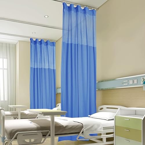 RIQHTIK Sichtschutzvorhang für Krankenhäuser, flammhemmender medizinischer Vorhang aus Polyester, Raumteiler, 1-teiliger Kabinenvorhang mit Netzoberteil und -schiene,Blau,23W×8.8L ft von RIQHTIK