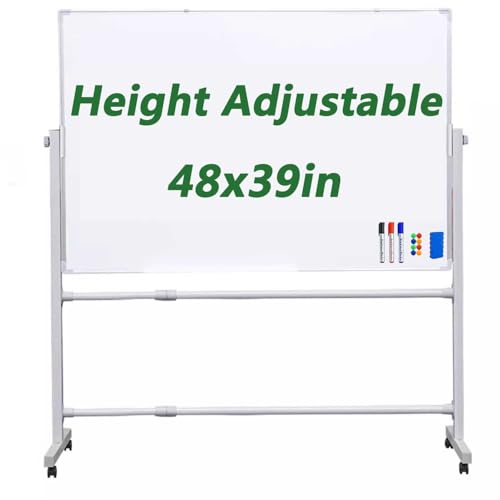 RIQHTIK Trocken abwischbares Whiteboard, höhenverstellbar, großes stehendes Whiteboard mit Staffelei auf Rädern, für das Büro, Zuhause, das Klassenzimmer, die Schule,100 * 120cm/48 * 39in von RIQHTIK