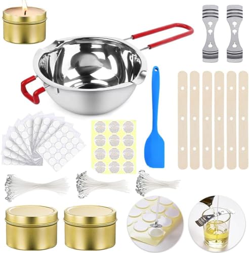 RIRIDAMAI Schmelztopf Kerzenwachs,Kerzen Selber Machen Set,Kerzen Schmelztopf,Kerzenherstellung Zubehör,Edelstahl Wachsschmelztopf,Diy Candle Making Kit,Kerzen Gießen Set,Kerzen Ziehen Set von RIRIDAMAI