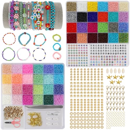 RISEMART 45000 St체ck 2mm-Glasperlen-f체r-Armb채nder-Set zum Selber Machen, 48 Farben Perlen, 208 Buchstaben perlen f체r DIY-Perlenketten, Armb채nder, Halsketten und Ohrringe als kreative Geschenke. von RISEMART