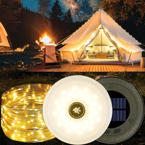 RISEMART Camping Lichterkette Aufrollbar 10M, Campinglampe mit Solaraufladung Wasserdicht Tragbare Aufrollbare Lichterkette Außen mit 5 Beleuchtungsmodi für Camping, Wandern und Hof Dekoration von RISEMART