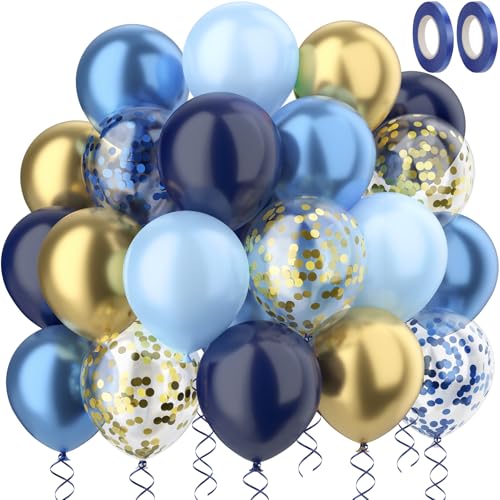 RISEMART Luftballons Navy Hellblau Gold, luftballons hochzeit Set 60 Stück 30cm Helium Ballons mit 2 Rollen Band als Geburtstag Jubiläum Party Dekoration Graduierun von RISEMART