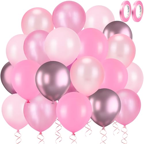 RISEMART Luftballons Rosa Ballons Set, luftballons hochzeit Set 60 Stück 30cm Helium Ballons mit 2 Rollen Band als Geburtstag Jubiläum Party Dekoration Graduierung von RISEMART