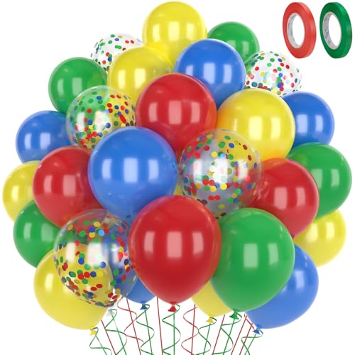 RISEMART Luftballons Rot Grün Blau Gelb Ballons Set, luftballons hochzeit Set 60 Stück 30cm Helium Ballons mit 2 Rollen Band als Geburtstag Jubiläum Party Dekoration Graduierung von RISEMART