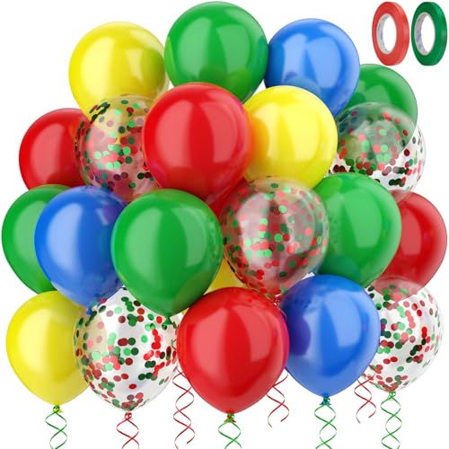 RISEMART Luftballons Rot Grün Blau Gelb Ballons Set, luftballons hochzeit Set 60 Stück 30cm Helium Ballons mit 2 Rollen Band als Geburtstag Jubiläum Party Dekoration Graduierung von RISEMART