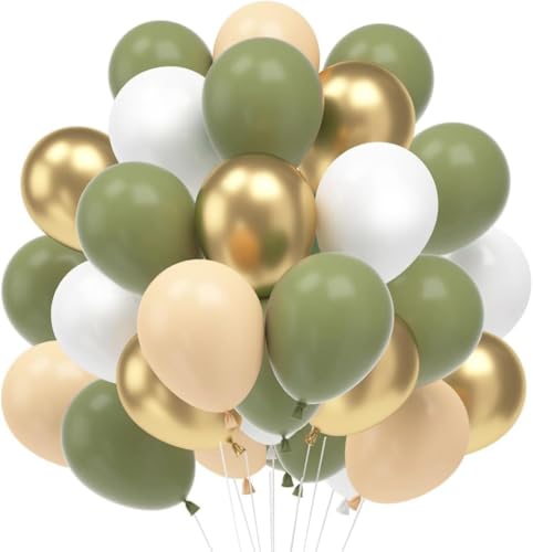 RISEMART Luftballons Grün Gold, Luftballons Salbeigrün 60 Stück 30cm Helium Ballons Set luftballons hochzeit Set mit 2 Rollen Band als Geburtstag Jubiläum Party Dekoration Graduierung von RISEMART