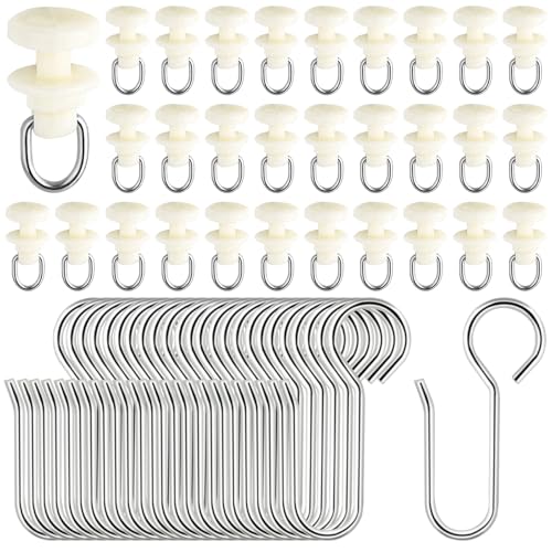 120 Stück Gardinenröllchen für Schiene Set, 60 Gardinenhaken Gleiter und 60 Metall Vorhanghaken, Gardinengleiter für Schienen für alle Standardschienen, Vorhang Haken, Duschvorhang Schiene von RISF