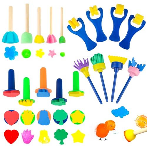 18 Stück Schwammpinsel Set, Farbe Schwammpinsel Kinder, Rolle, Besen, Stempel In Form Schaumstoffpinsel, Stupfpinsel, Malschwamm für Zeichnung, Handwerk, Keramik DIY von RISF