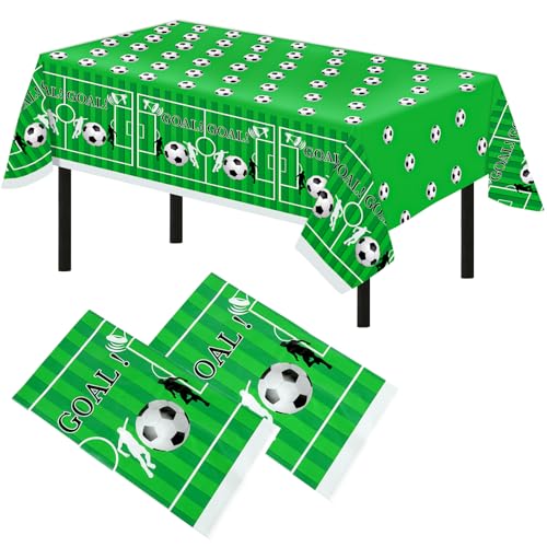 2 Stück Fussball Tischdecke, 137x274cm Fußball Tischdecke aus Plastik, Kindergeburtstags Tischdecke Fussball, Tischläufer Fussball für Familienessen, Fußballpartys, Geburtstagsfeiern von RISF