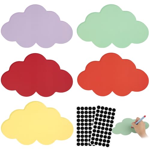 50 Stück Moderationskarten Wolken, 5 Farben Metaplankarten, Präsentationskarten Set, Karteikarten Mitteilungskarten mit 100 Selbstklebenden Klettband für Büro Schule Vortrag (23 x 14cm) von RISF