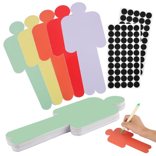 RISF 50 Stück Moderationskarten Set, Mensch Präsentationskarten 20 X 8 cm mit 50 Selbstklebende Klettband, 5 Farben Karteikarten, Lernkarten Blanko für Büro Schule Präsentation Vortrag von RISF