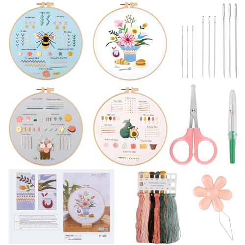 RISF Sticken für Anfänger, Blumenmuster Pflanzen Sticken Set, Sticken Set Erwachsene, Enthält 2 Bambus-Stickrahmen, Anleitungen und Werkzeuge für DIY Kunst und Handwerk Kreuzstich-Kit von RISF