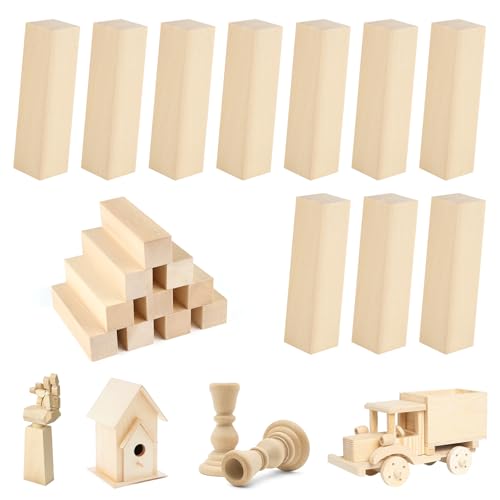 Schnitzholz Linde, 10 Stück Lindenholz zum Schnitzen, 10 x 2,5 x 2,5cm Holzblock, Schnitzholz Rohlinge zum Drechseln und Holz Schnitzen, Schnitzholz für Kinder von RISF