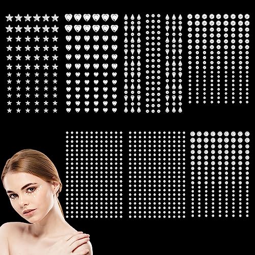 1048 StüCk Strasssteine Selbstklebend, RISVOWO Self-Adhesive Glitzersteine Gesicht für Gesicht Augen Körper NäGel, Aufkleber Glitter Strass Temporäre Tattoo für Make-Up,Diy, Fingernagel Dekorationen von RISVOWO