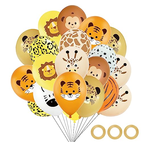 30 Stück Dschungel Luftballons Safari Party Luftballons Geburtstagsdeko Safari Dschungel Ballons Wildtiere Thema Party Deko Tier Muster Latexballons für Kinder (12 Zoll) von RISVOWO