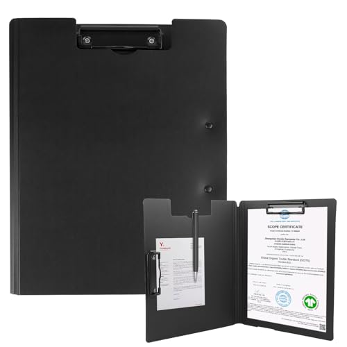 Klemmbrett A4, Aufklappbare Clip Boards, Klemmbrett A4 mit Deckel, Klemmbretter, Kemmbrettmappe für Chule Büro (Schwarz) von RISVOWO