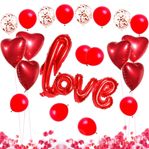 Love Luftballon Rot, 6 Rote Herz Helium Folienballons und XXL Love Folienballon, Romantisch Deko, Dekoration für Romantische Atmosphäre, Heiratsantrag, Valentinstag Deko Hochzeit von RISVOWO