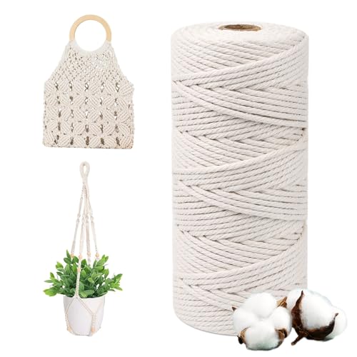 RISVOWO Makramee Garn 3mmx100m, 3mm Fäden Dicke Baumwollseil, | 100% Baumwolle | Premium Makramee Baumwollgarn für DIY Handwerk, Hängepflanze, Boho Deko, Blumenampel, Pflanzenbügel (Beige) von RISVOWO