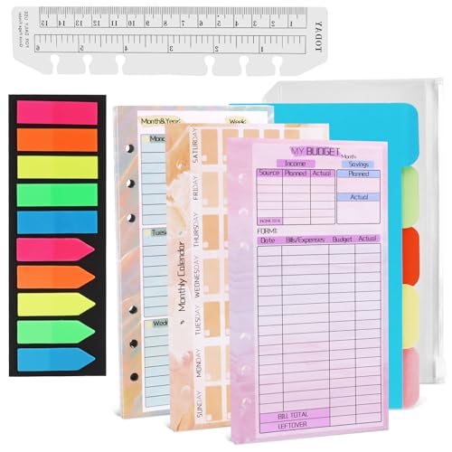 RISVOWO A6 Nachfüllpapier Kariert 6 Löcher A6 Nachfüllbare Refill Paper Ringbuchordner Ringbinder Planer 6-Loch Budget Planner Zubehör Sparchallenge Budgetplaner für Loseblatt-Notizbücher von RISVOWO