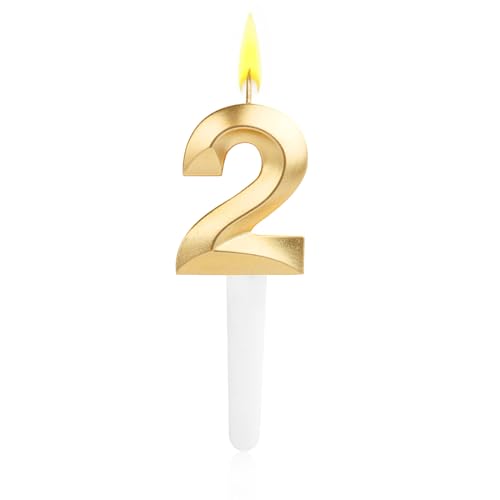 RISVOWO Geburtstagskerzen, Goldene Geburtstagskerze, 3D Kerzen Geburtstag, Geburtstagskerzen Zahlen mit Ständer, Zahlenkerze Passend für Alle Verschiedenen Arten von Kuchen von RISVOWO
