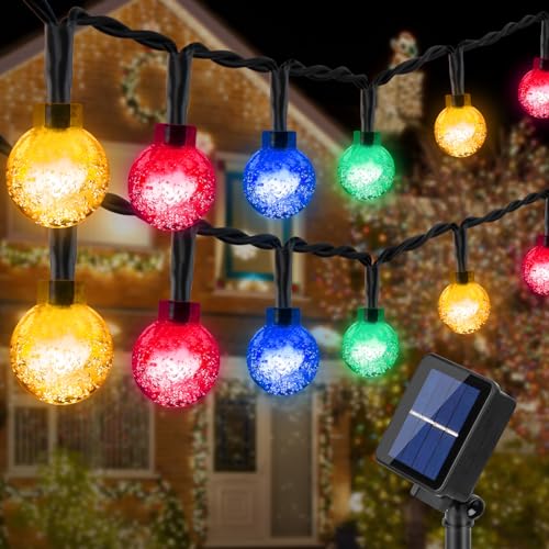 Solar-Lichterkette für den Außenbereich, 100 LED/12 M/8 Modi, Feenlichter, IP65 wasserdicht, Weihnachtsbeleuchtung für den Außenbereich, Kristallkugeln, dekorativ für Garten, Hochzeit, Hof, von RISVOWO