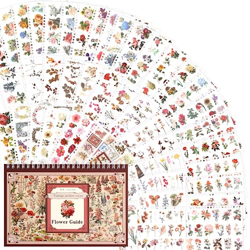 750 PCS Sticker Blumen 50 Blatt Scrapbooking Sticker Selbstklebende blumen Aufkleber Tagebuch-Aufkleber Scrapbooking Set für Journaling Zubehör von RISYPISY